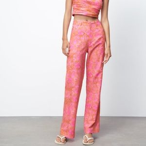 Zara Linen Blend Pants Pink Orange XS